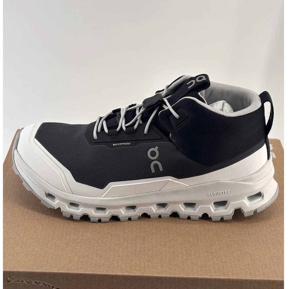 On Cloudhero Mid Waterproof Kids 3.5Y Black White Trail Hiking Shoes New